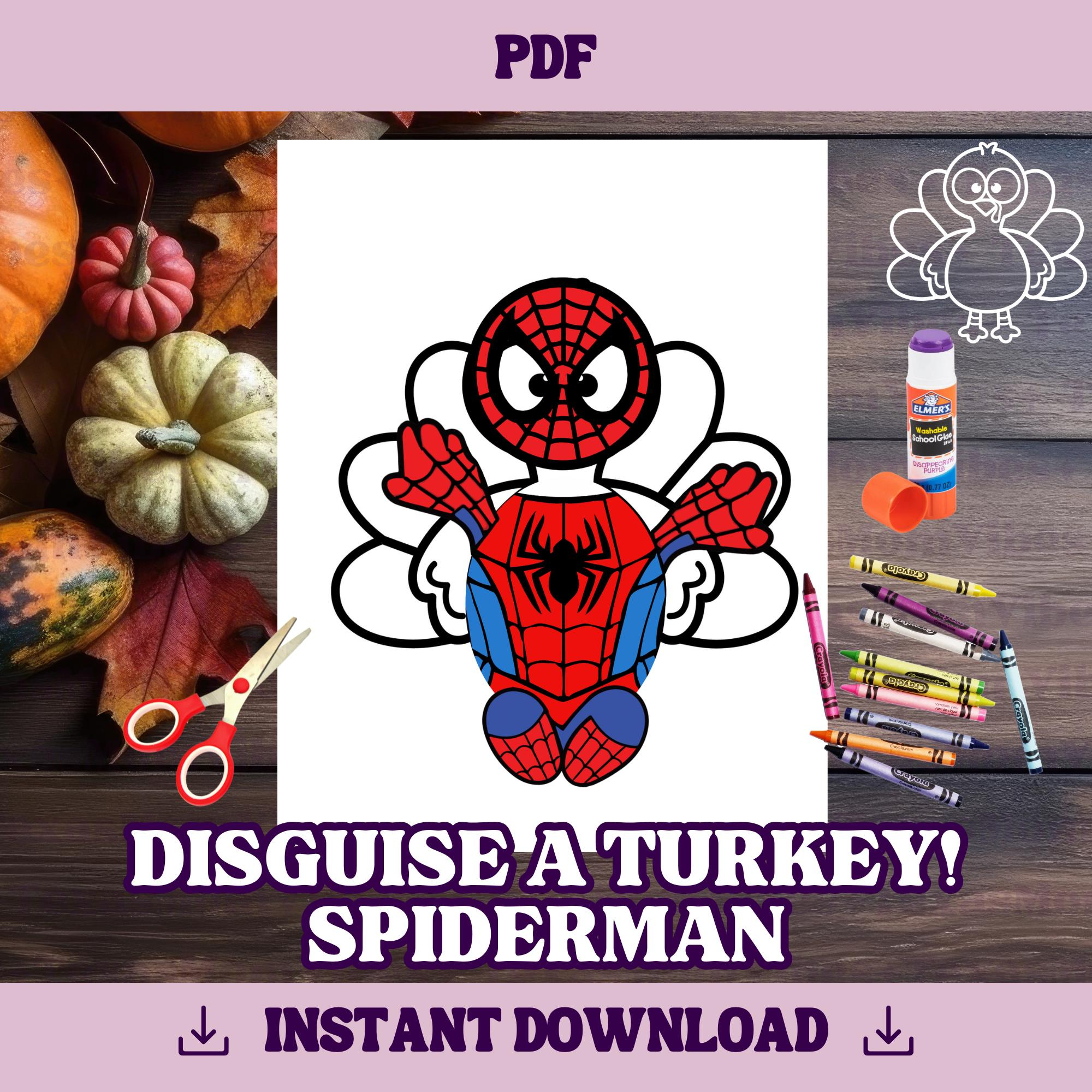 Disguise A Turkey-Spiderman Template | Thanksgiving Craft with Project Ideas Disguise Template Printable Spiderman Turkey Disguise