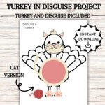 Disguise A Turkey, Turkey In Disguise Printable, Thanksgiving For Disguise A Turkey Cat Template