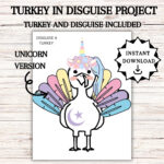Disguise A Turkey, Turkey In Disguise Printable, Thanksgiving For Disguise A Turkey Unicorn Template