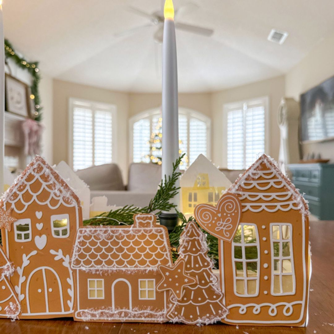 Diy Printable Gingerbread Village Centerpiece With Candles for Gingerbread House Decorations Template