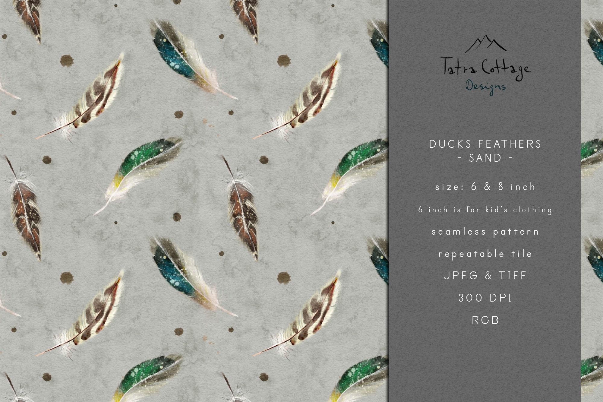 Duck Feathers Seamless Pattern: Hunting Fabric Print (Digital within Duck Feather Pattern Template