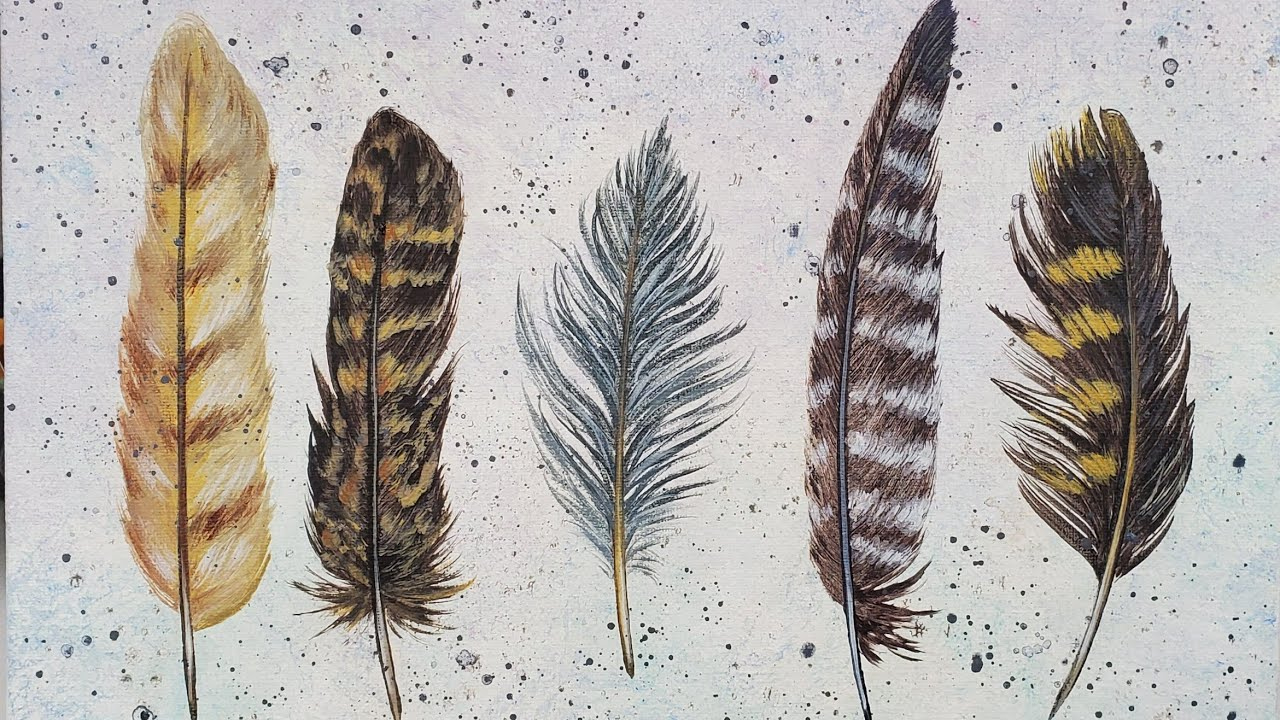 Easy Boho Feathers Acrylic Painting Live Tutorial regarding Spray Paint Feather Template