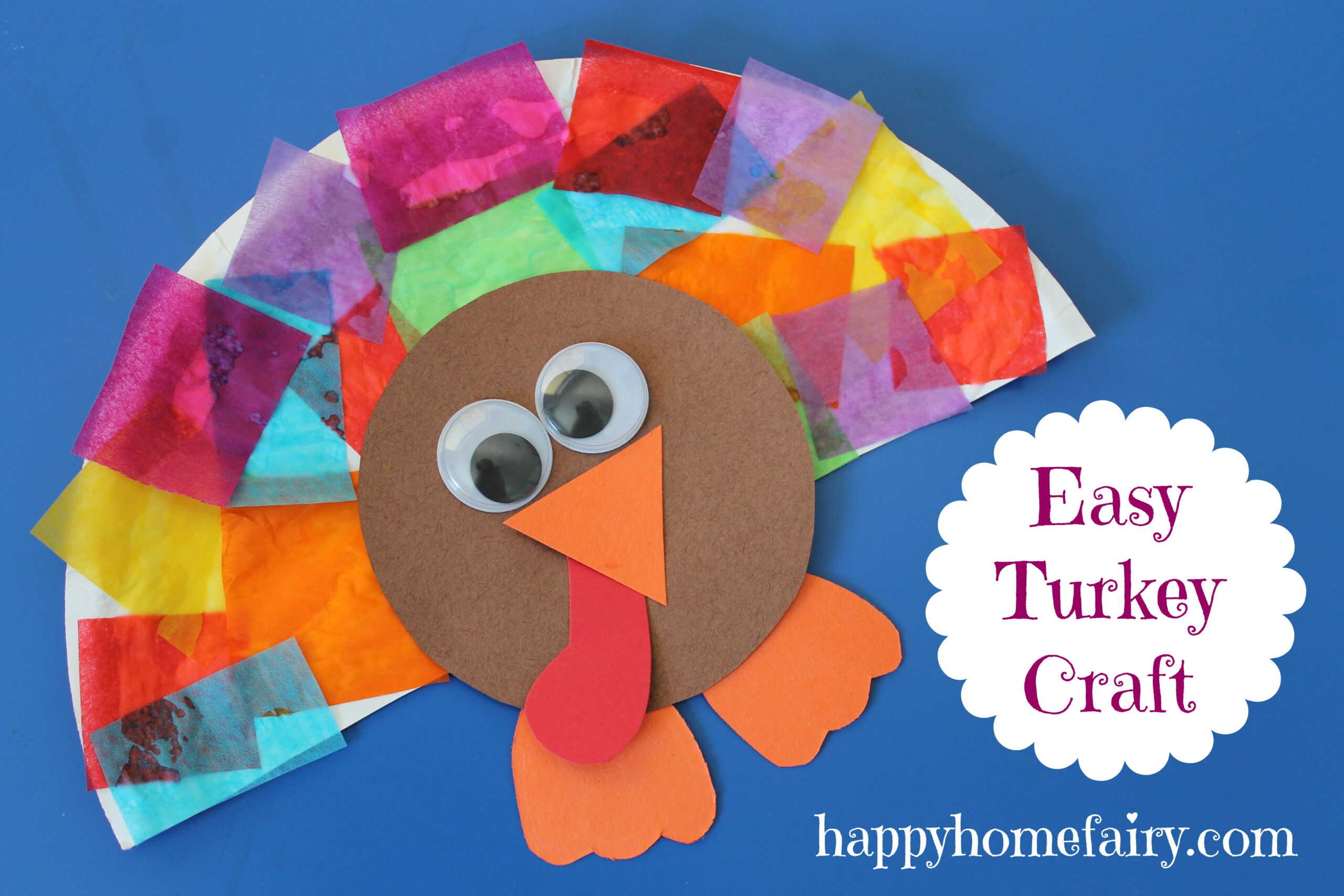 Easy Turkey Craft - Happy Home Fairy with Tissue Paper Turkey Template