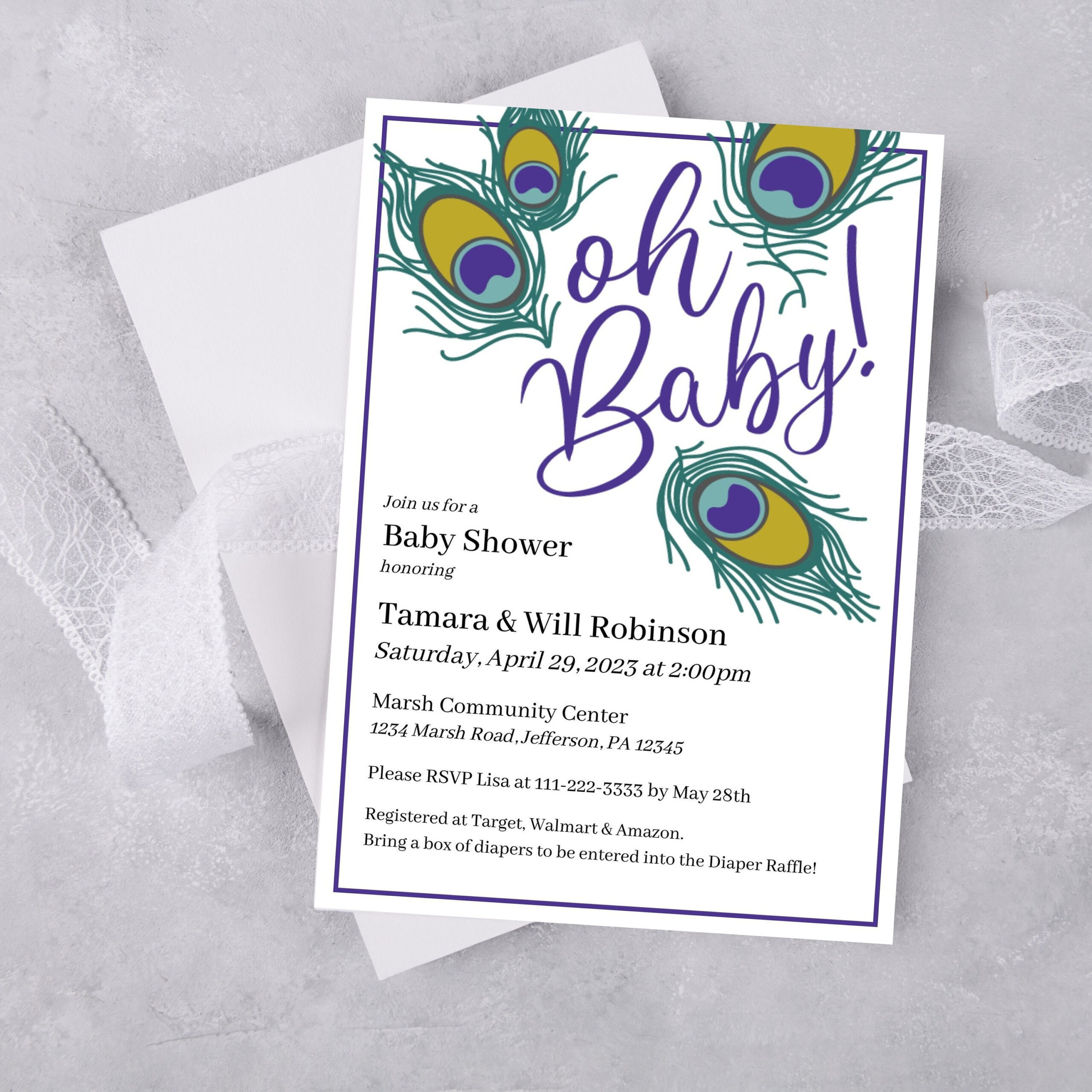 Editable Baby Shower Invitation Template - Oh Baby! Peacock regarding Peacock Feather Baby Shower Invitation Template