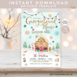 Editable Gingerbread House Decorating Party Invitation Rustic Cute Inside Gingerbread House Invitation Template