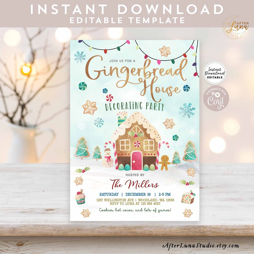 Editable Gingerbread House Decorating Party Invitation Rustic Cute inside Gingerbread House Invitation Template