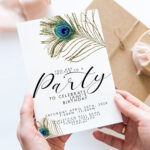Editable Party Invitations Peacock Feather Glitter Invitation For Peacock Feather Invite Template