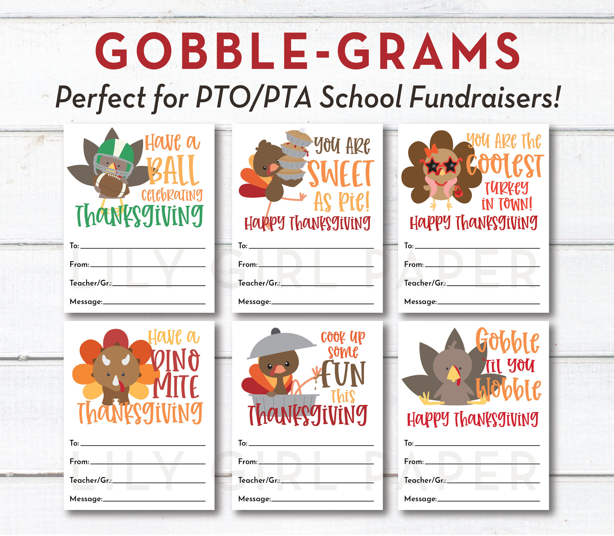 Editable Thanksgiving Gobble Grams, Candy Grams, Instant Download with Turkey Gram Template