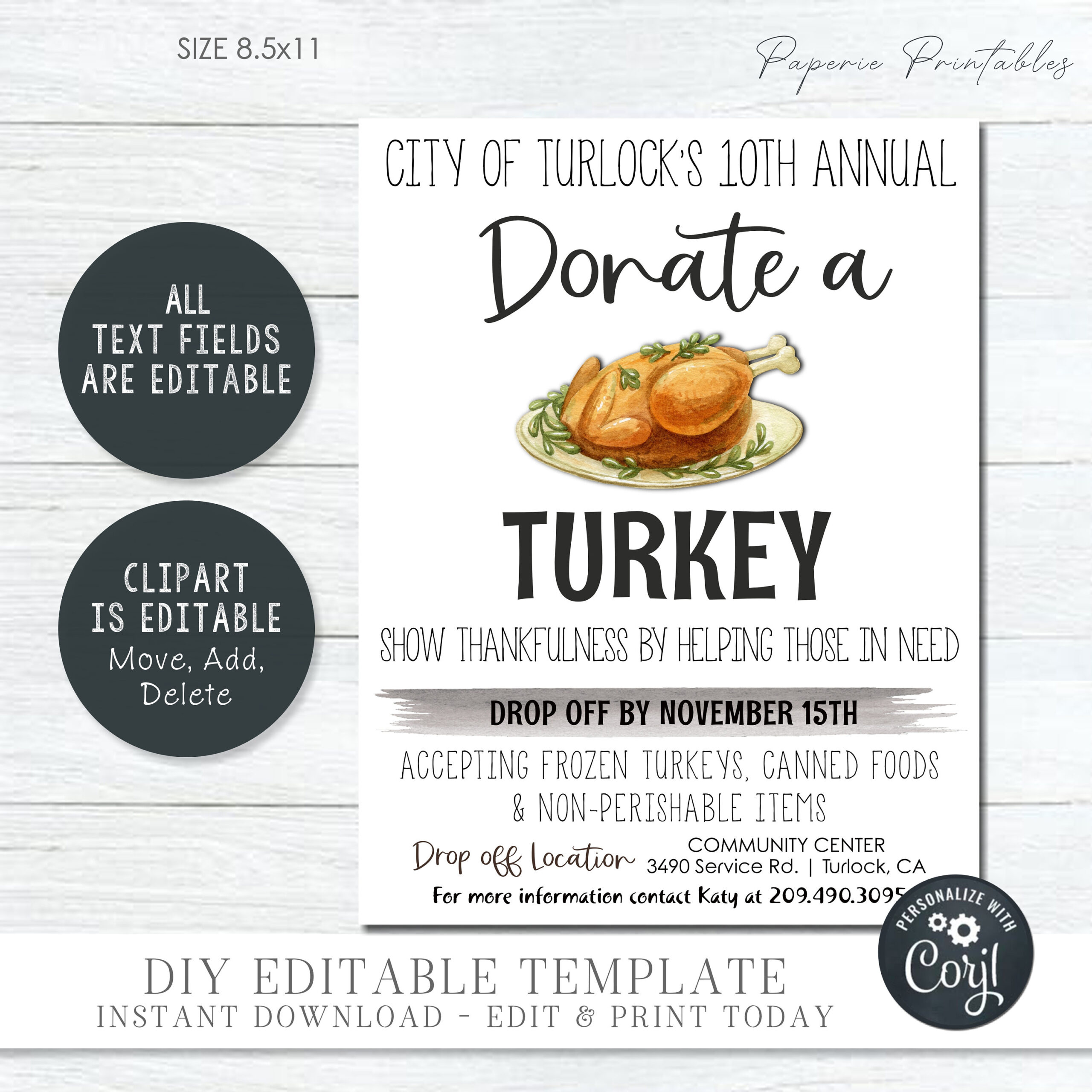 Editable Thanksgiving Turkey Drive Flyer: Community Event (Diy inside Turkey Giveaway Flyer Template