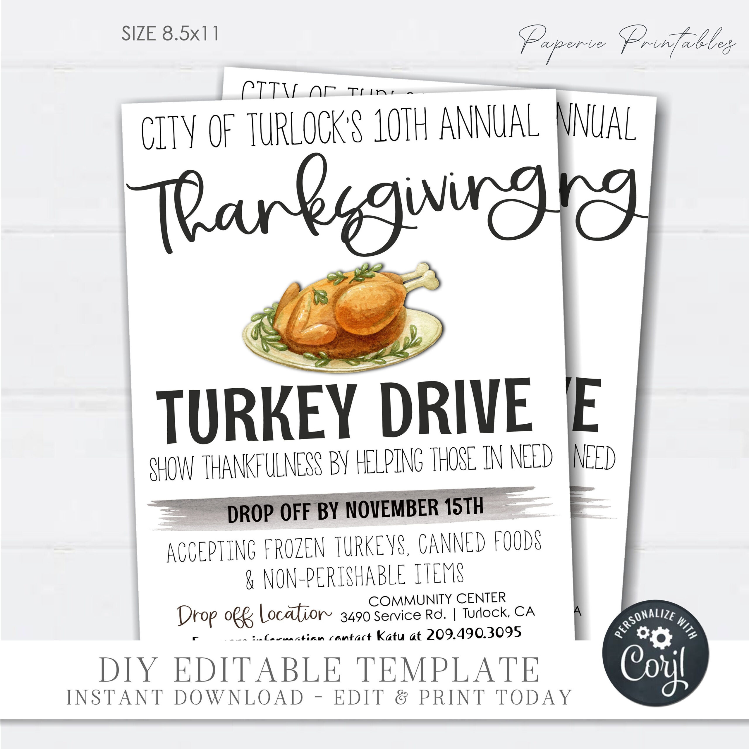 Editable Thanksgiving Turkey Drive Flyer: Community Event (Diy regarding Turkey Drive Flyer Template