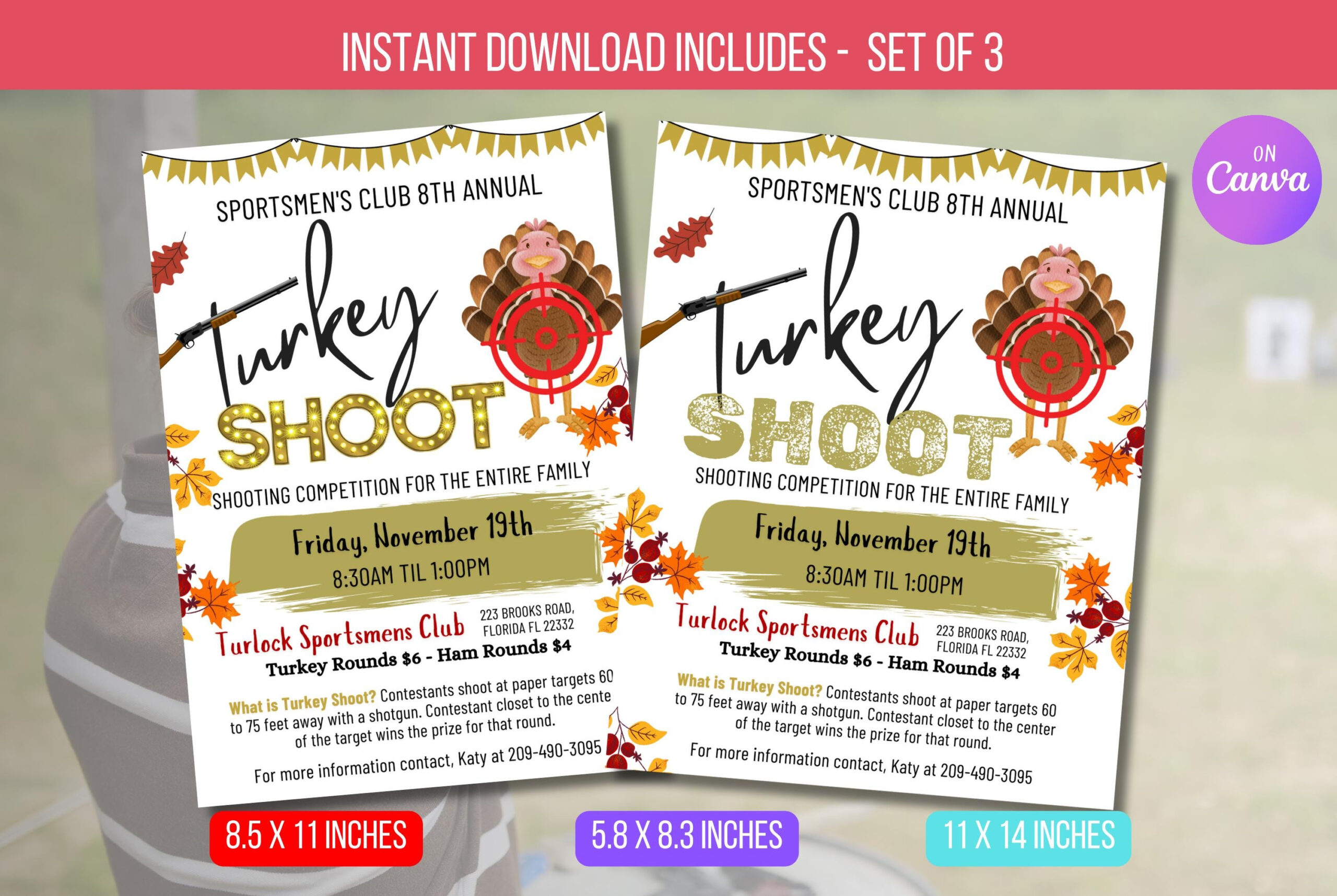 Editable Turkey Trap Shoot Fundraiser, Thanksgiving Fundraiser for Turkey Shoot Flyer Template