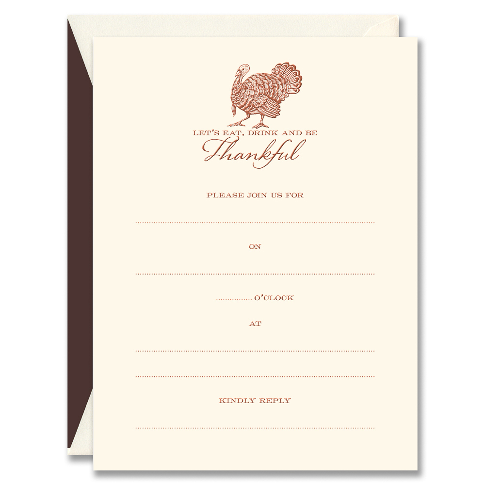 Engraved Turkey Thanksgiving Fill-In Invitations intended for Turkey Invitation Template