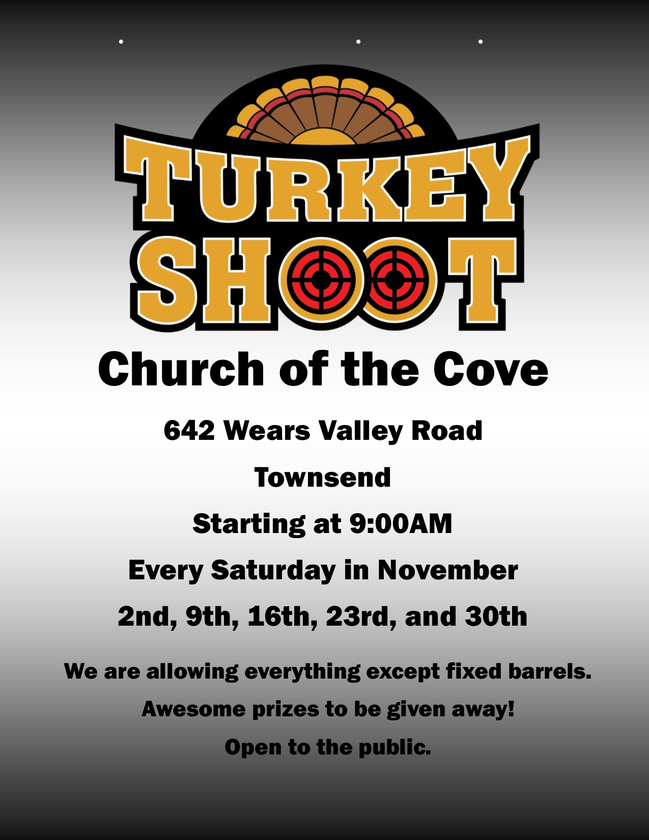 Events For November 2025 – Church Of The Cove within Turkey Shoot Flyer Template