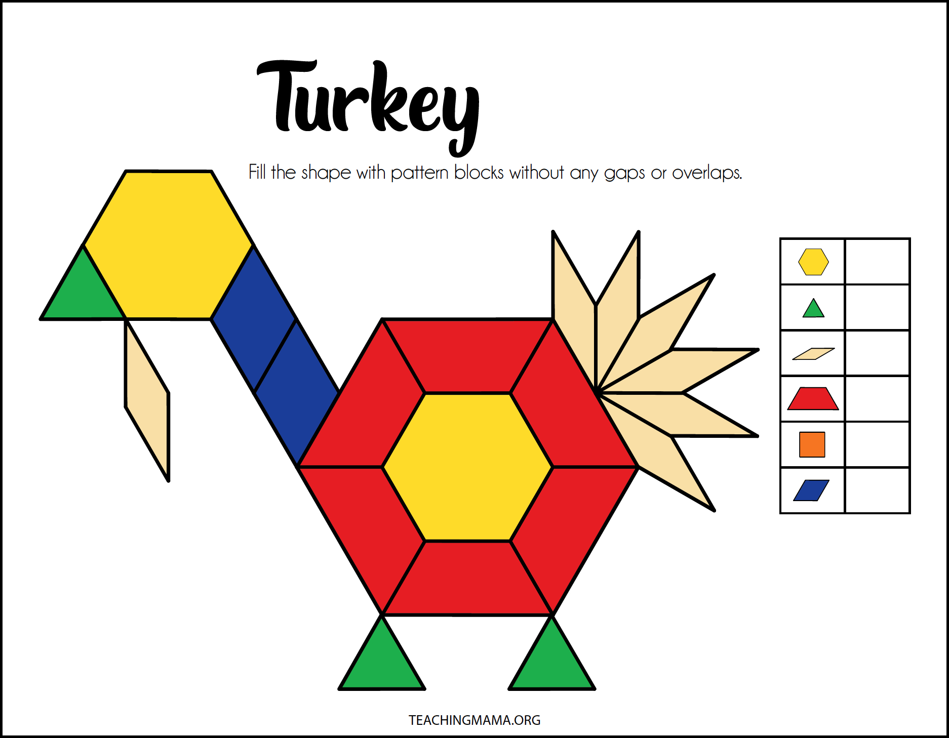 Fall Pattern Block Printables - Teaching Mama pertaining to Pattern Block Turkey Template
