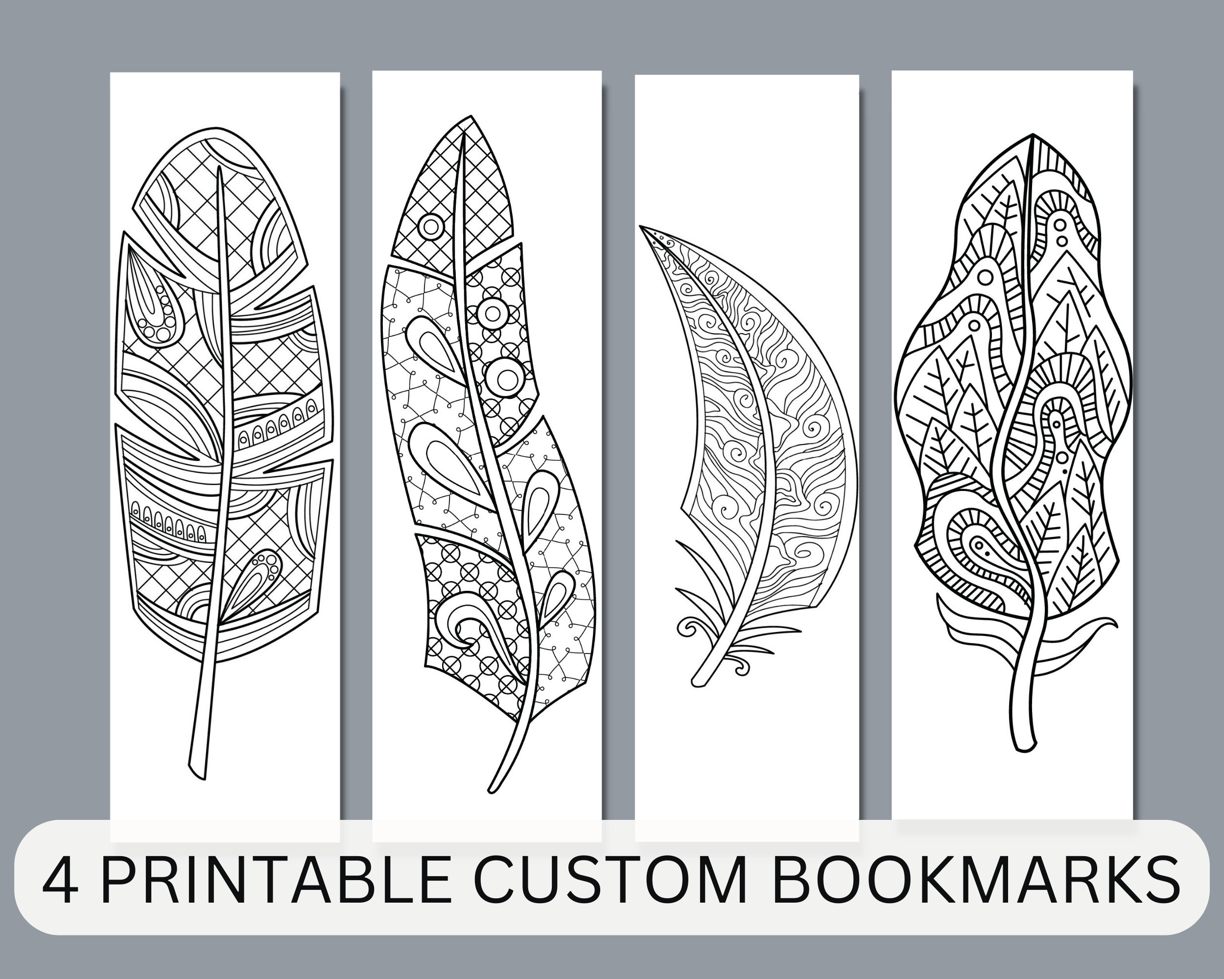 Feather Coloring Bookmarks: Set Of 4 Printable Designs (Pdf) - Etsy Uk in Feather Bookmark Template