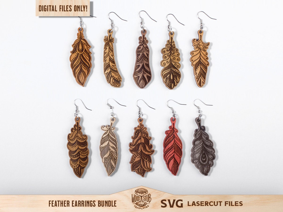 Feather Earrings Svg, Earrings Svg, Boho Earrings Svg, Hanging regarding Feather Leaf Earring Template