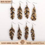 Feather Earrings Svg, Earrings Svg, Boho Earrings Svg, Hanging With Regard To Laser Cut Feather Earrings Template