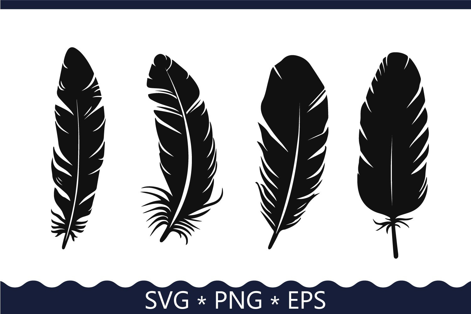 Feather Silhouettes Set. Png, Svg, Eps (4125518) with Silhouette Feather Template