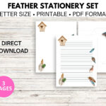 Feather Stationery Set: Lined & Blank Notepaper, Envelope (Digital Pertaining To Feather Letter Writing Template