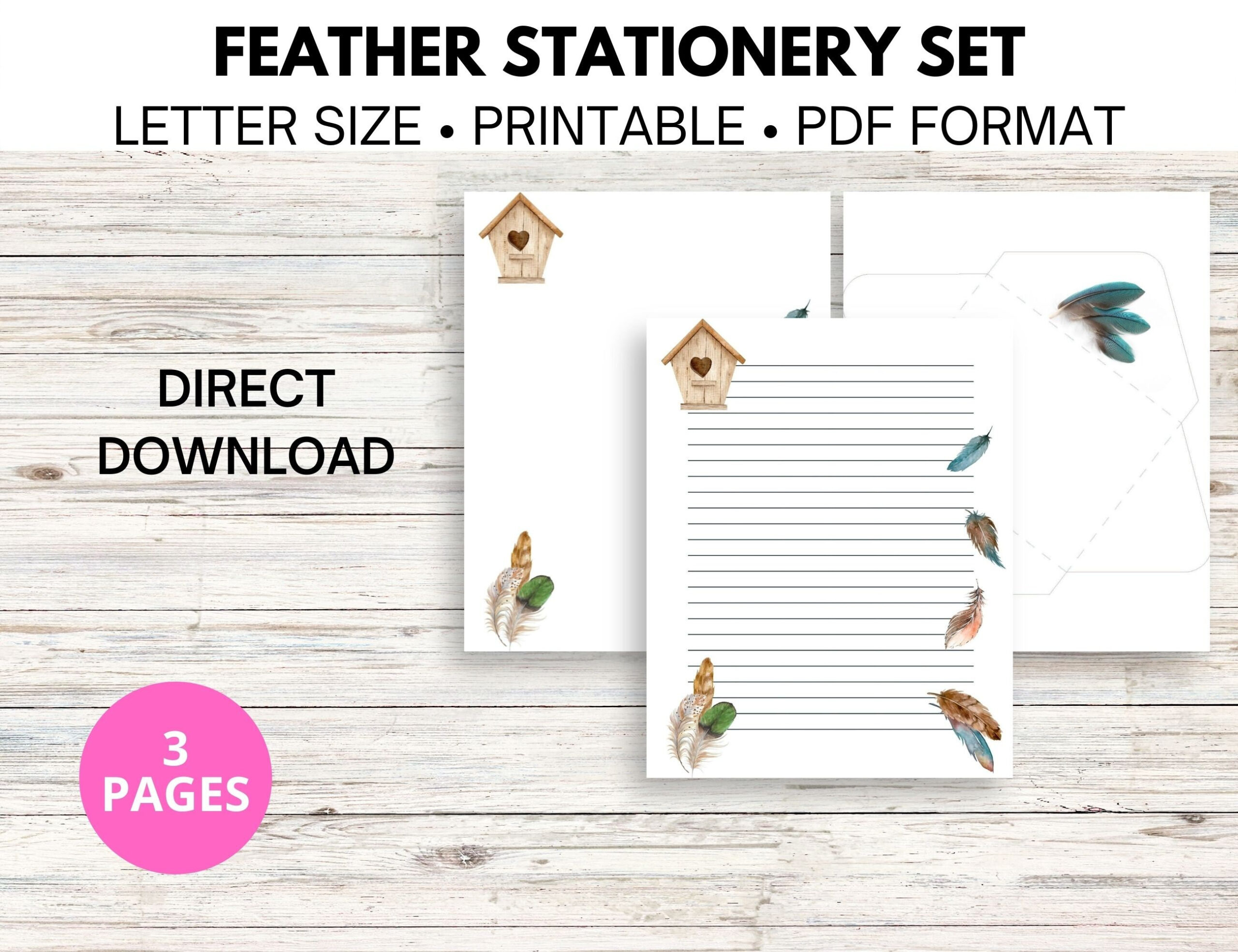 Feather Stationery Set: Lined &amp;amp; Blank Notepaper, Envelope (Digital pertaining to Feather Letter Writing Template