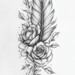 Feather Tattoo Drawings For Females Regarding Feather With Beads Tattoo Design Template