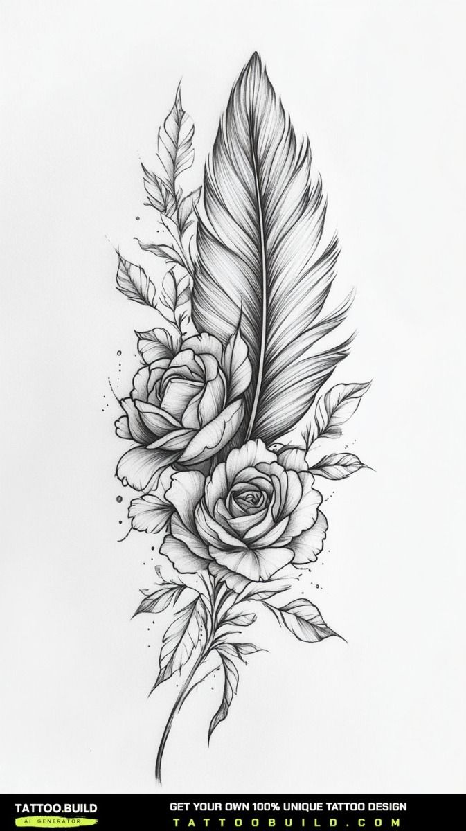 Feather Tattoo Drawings For Females regarding Feather with Beads Tattoo Design Template