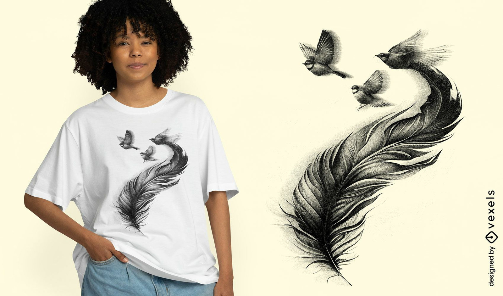 Feather With Birds T-Shirt Design Vector Download within PSD Template to Feather a Shirt