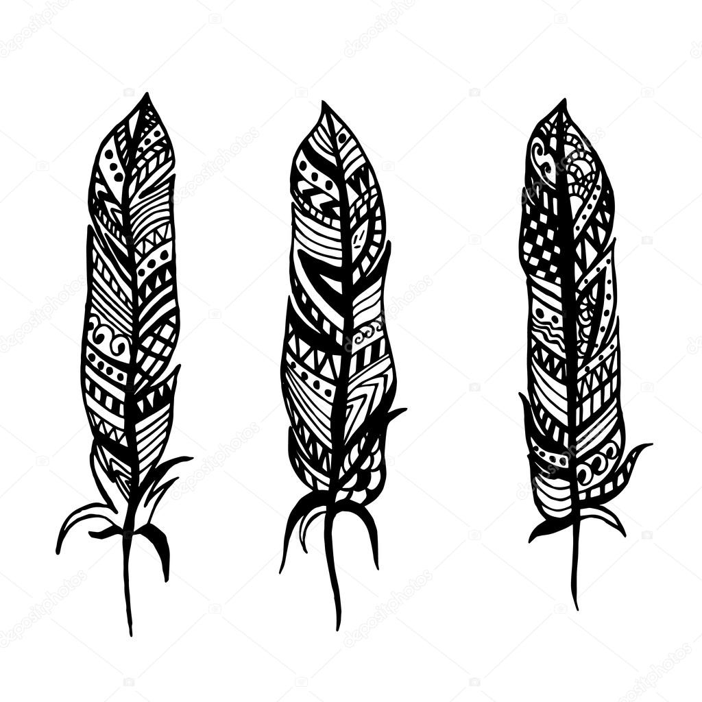 Feathers With Patterns. Vector Illustration For A Card Or Poster throughout Indian Feather Pattern Template