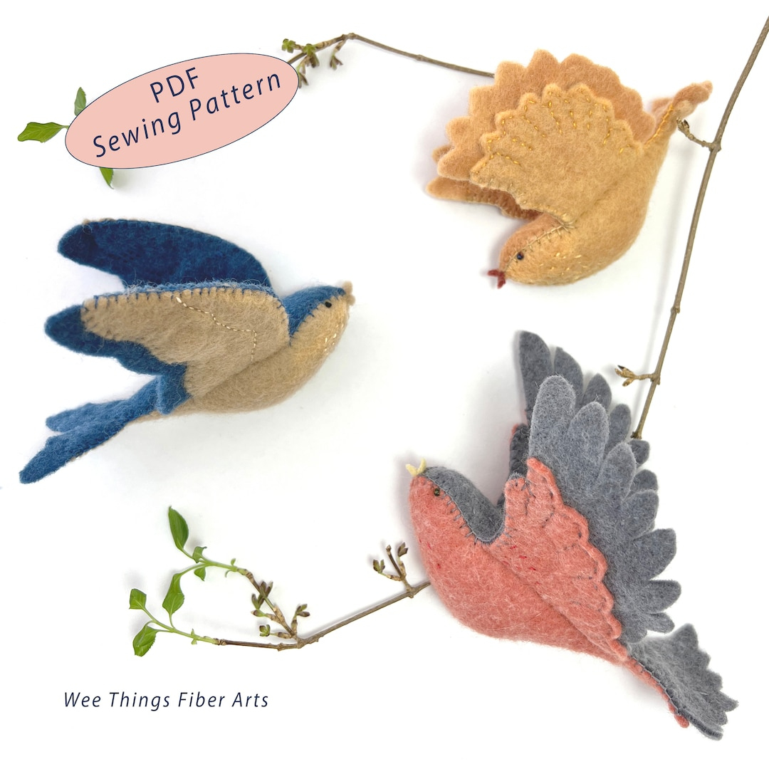 Felt Bird Sewing Pattern: Feathered Friends Ornaments (Pdf Pattern in Bird Feather Out of Felt Template