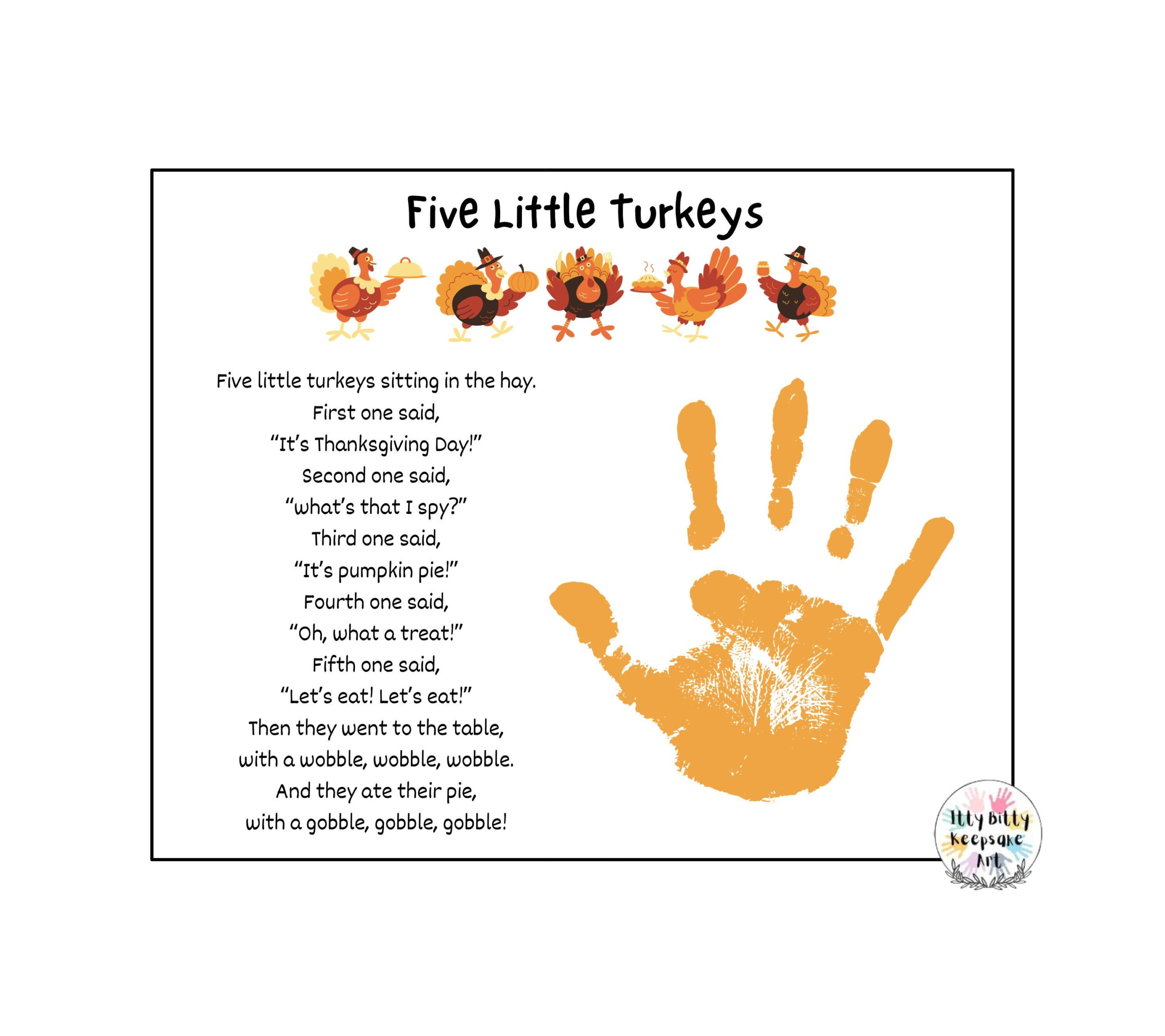 Five Little Turkeys Handprint Template / Diy Fall Turkey Handprint with Five Little Turkeys Template
