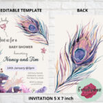 Floral Feather Baby Shower Invitation: Editable Pink Decor Throughout Peacock Feather Baby Shower Invitation Template
