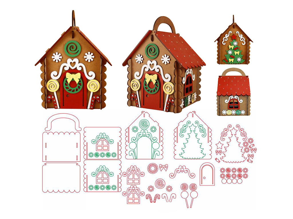 Free Laser Cut 3D Gingerbread House Vector Files in Gingerbread House 3D Template