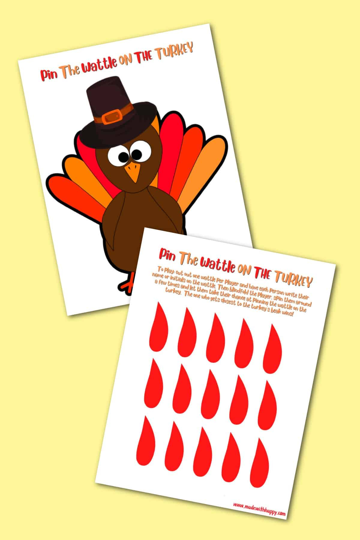 Free Pin The Wattle On The Turkey Printable Thanksgiving Game intended for Free Printable Turkey Wattle Template