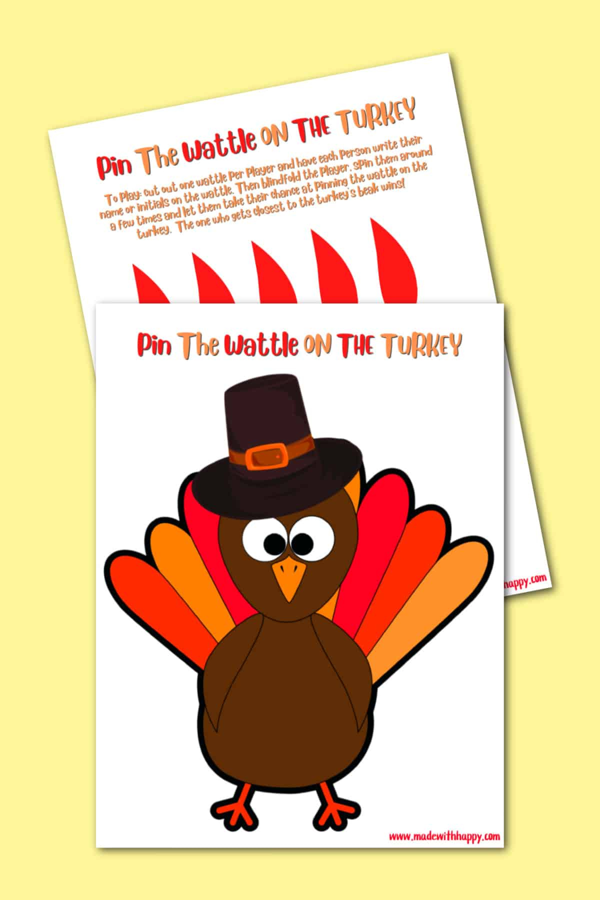 Free Pin The Wattle On The Turkey Printable Thanksgiving Game throughout Pin the Feathers On the Turkey Template