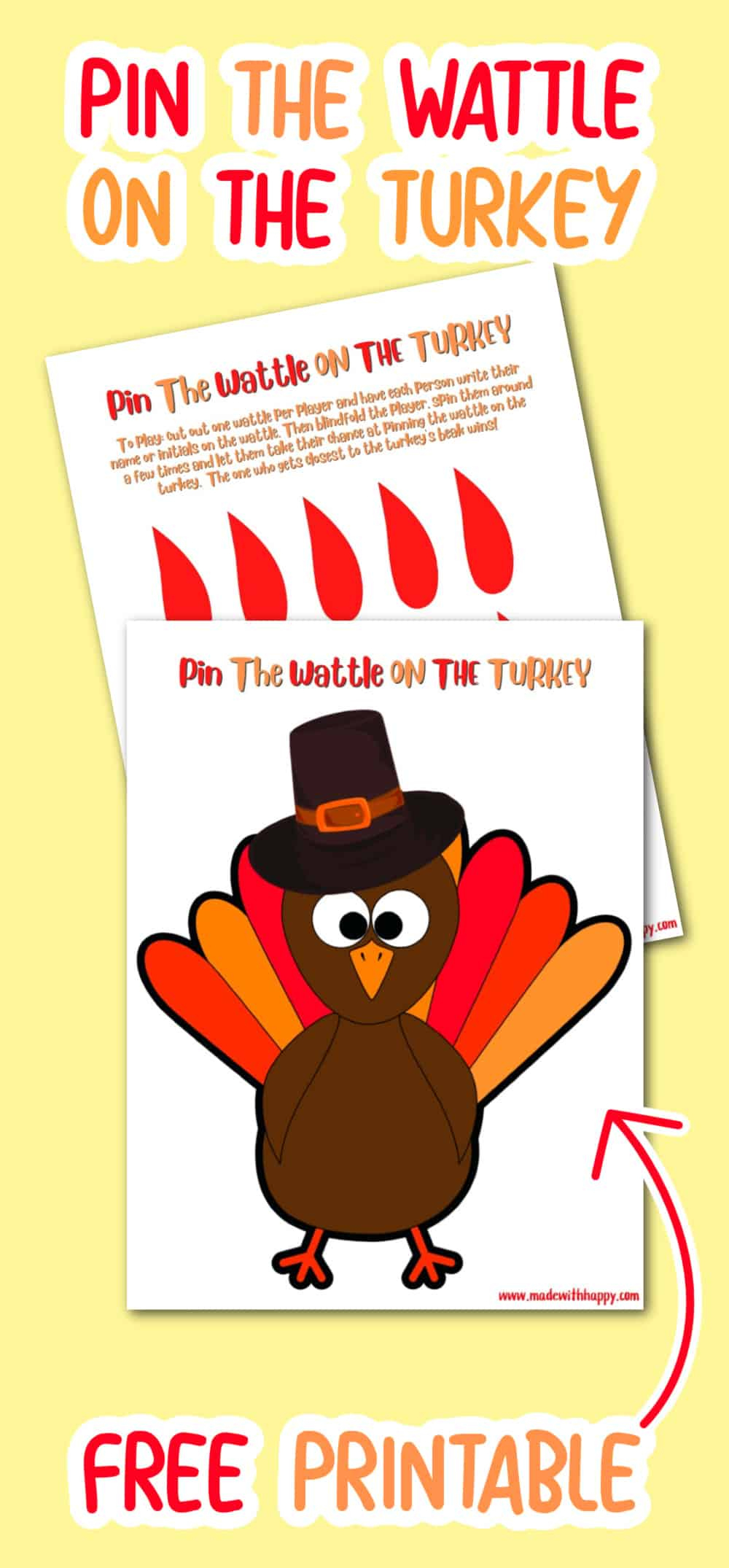 Free Pin The Wattle On The Turkey Printable Thanksgiving Game with regard to Pin The Tail On The Turkey Template