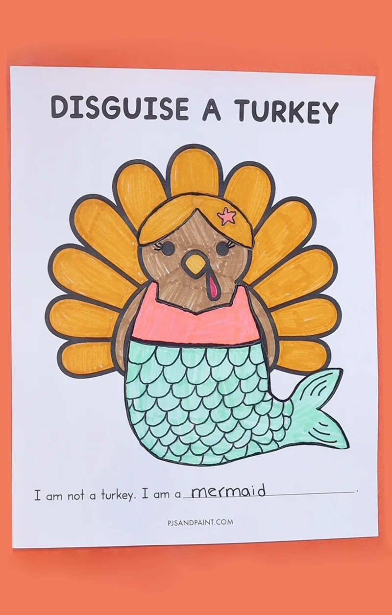 Free Printable Disguise A Turkey Template - Pjs And Paint pertaining to Free Printable Mermaid Turkey Template