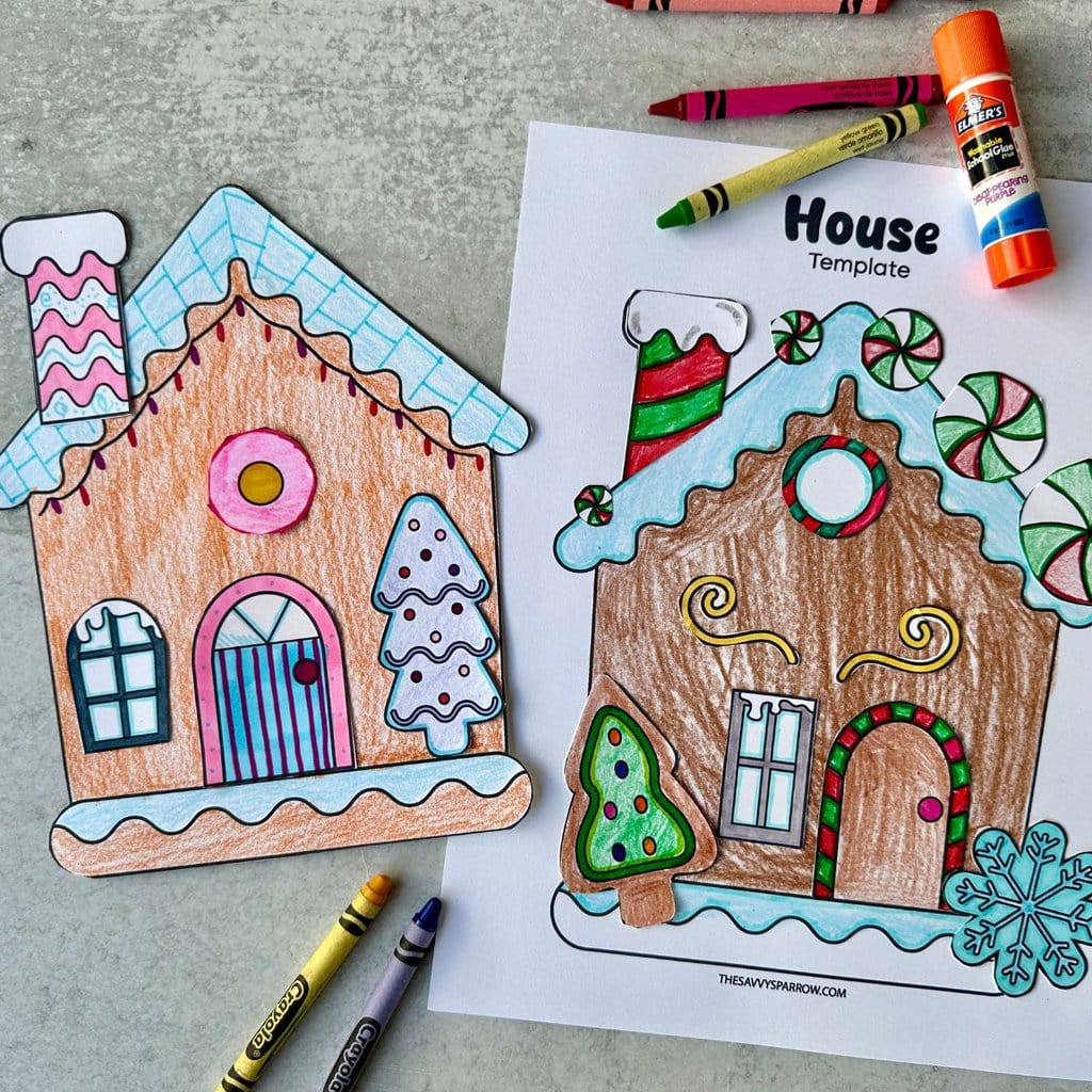 Free Printable Gingerbread House Craft For Kids - The Savvy Sparrow for Paper Gingerbread House Template Free
