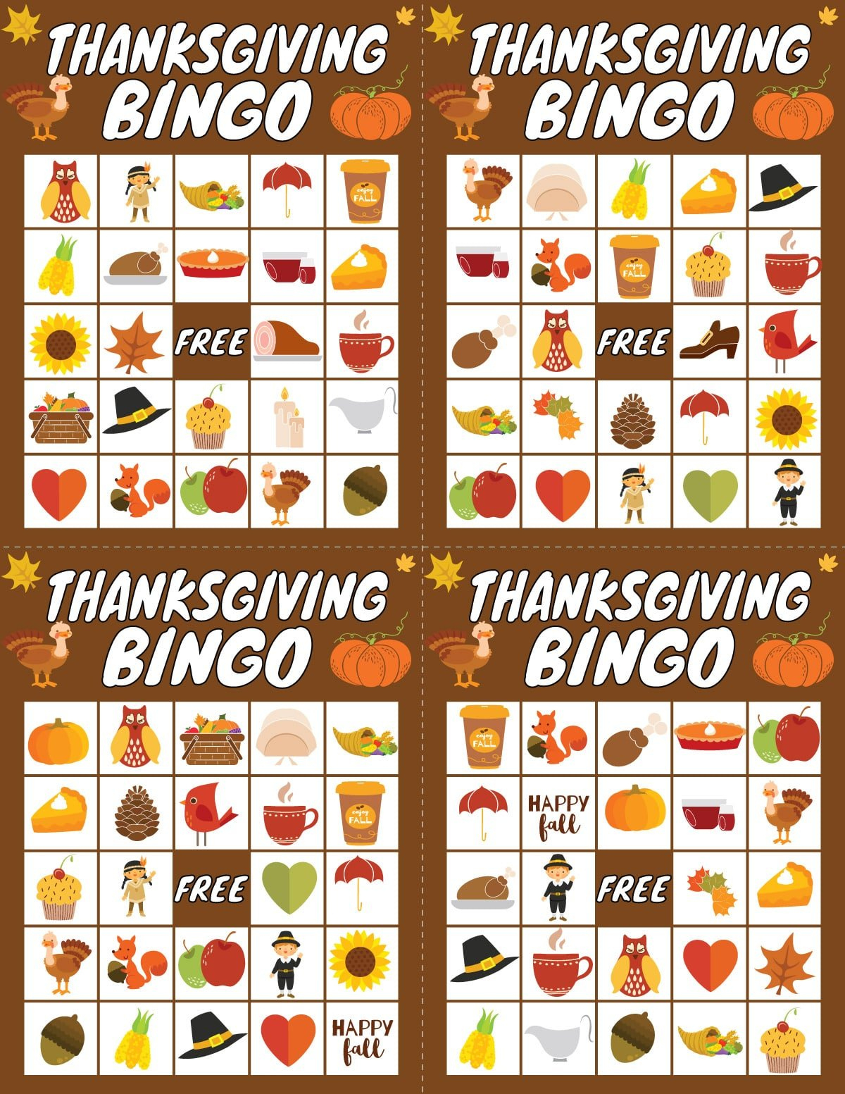 Free Printable Thanksgiving Bingo Game (20 Cards) - Play Party Plan with Turkey Bingo Template