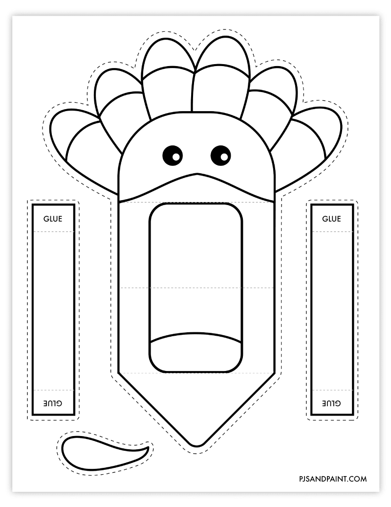 Free Printable Turkey Hand Puppet - Pjs And Paint in Free Printable Printable Turkey Paper Bag Puppet Template