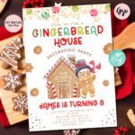 Gingerbread House Birthday Party Invitation: Cookie Decorating Pertaining To Gingerbread House Invitation Template