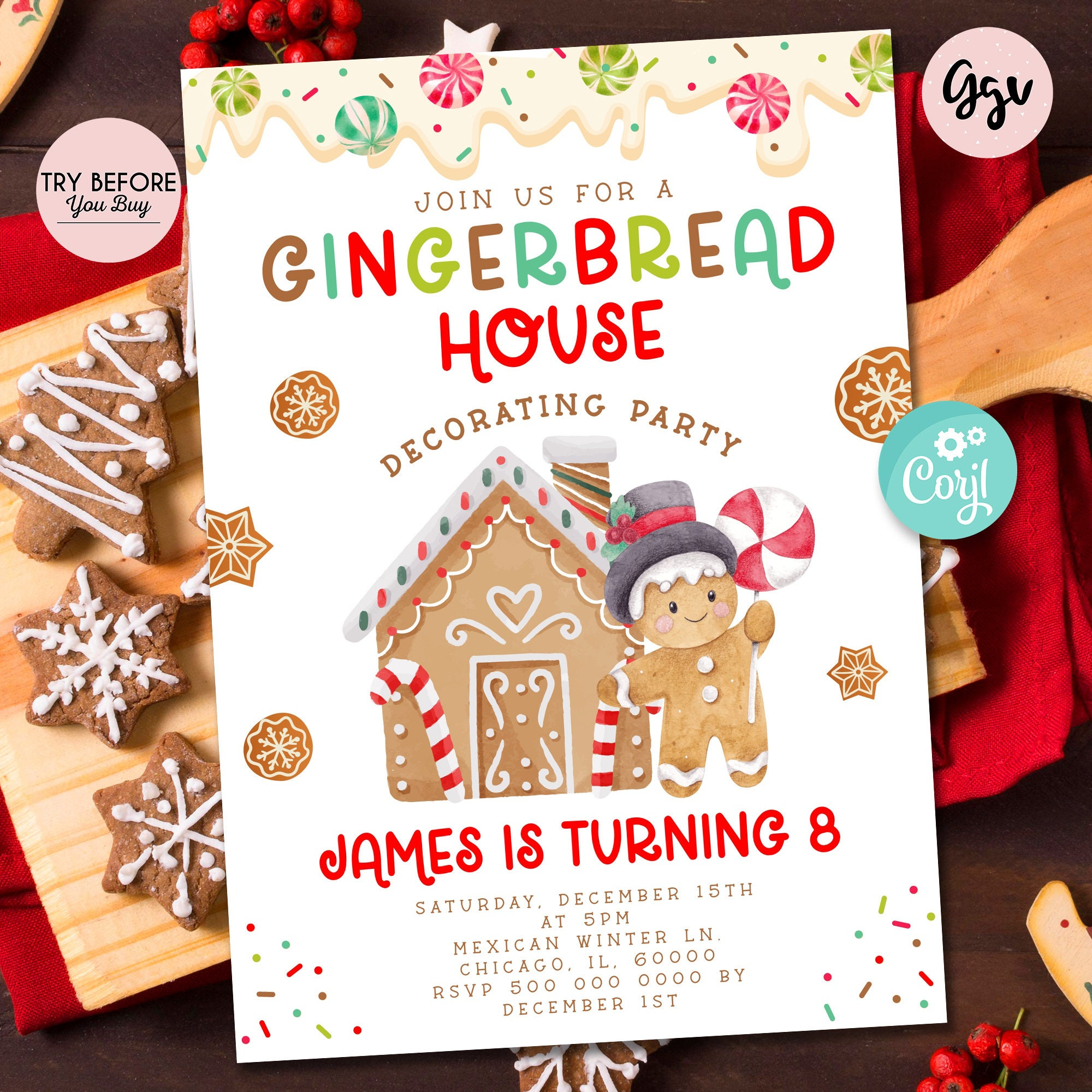 Gingerbread House Birthday Party Invitation: Cookie Decorating pertaining to Gingerbread House Invitation Template