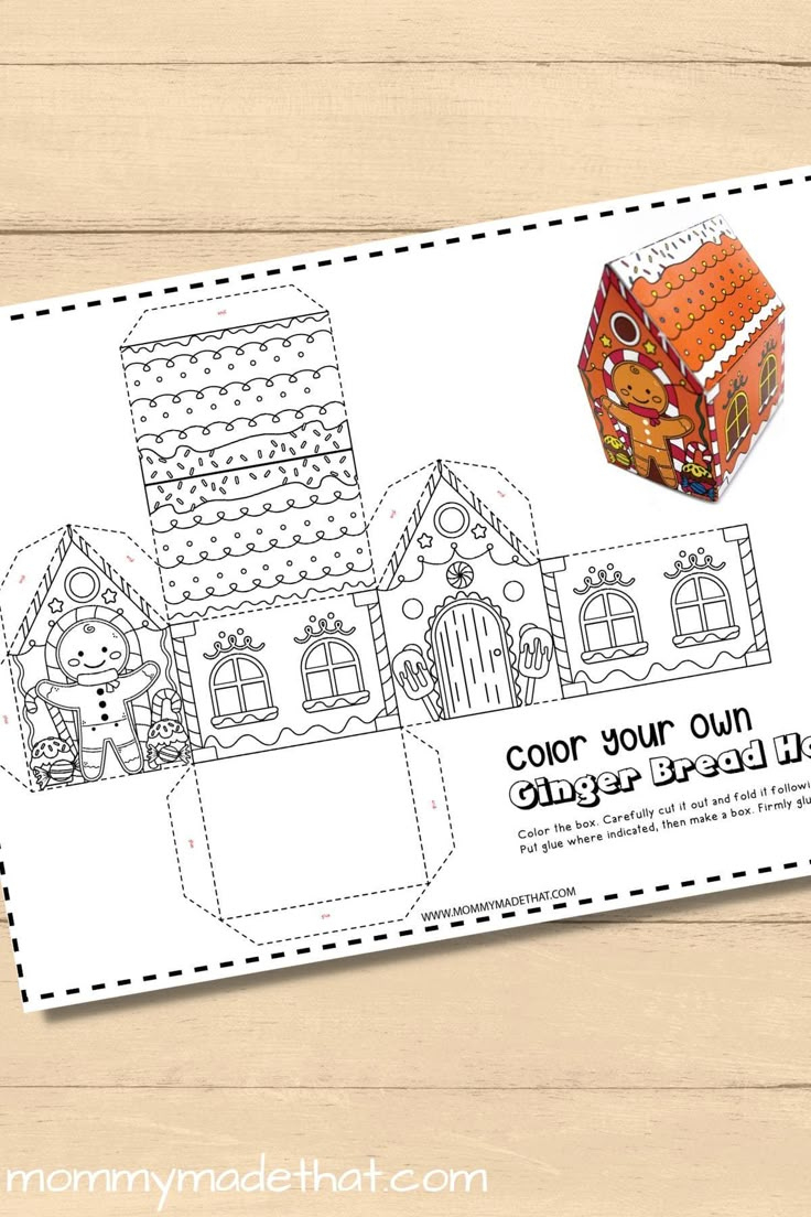 Gingerbread House Coloring Page (Build Your Own 3D House) inside Gingerbread House Foldable Template