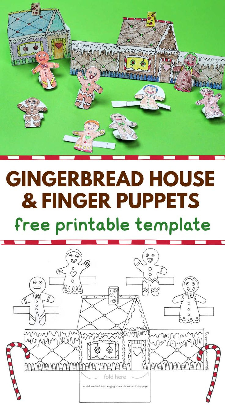 Gingerbread House Coloring Page With Finger Puppets regarding Gingerbread Man House Template