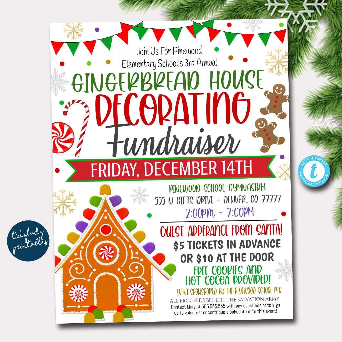Gingerbread House Decorating Fundraiser Flyer: Holiday Invitation for Gingerbread House Flyer Template