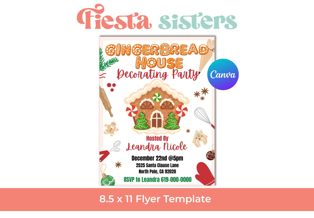 Gingerbread House Decorating Party Flyer, Gingerbread Cookie pertaining to Gingerbread House Flyer Template