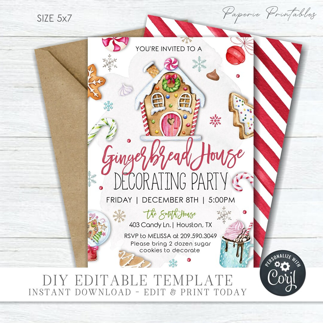 Gingerbread House Decorating Party Invitation: Diy Editable with regard to Gingerbread House Invitation Template