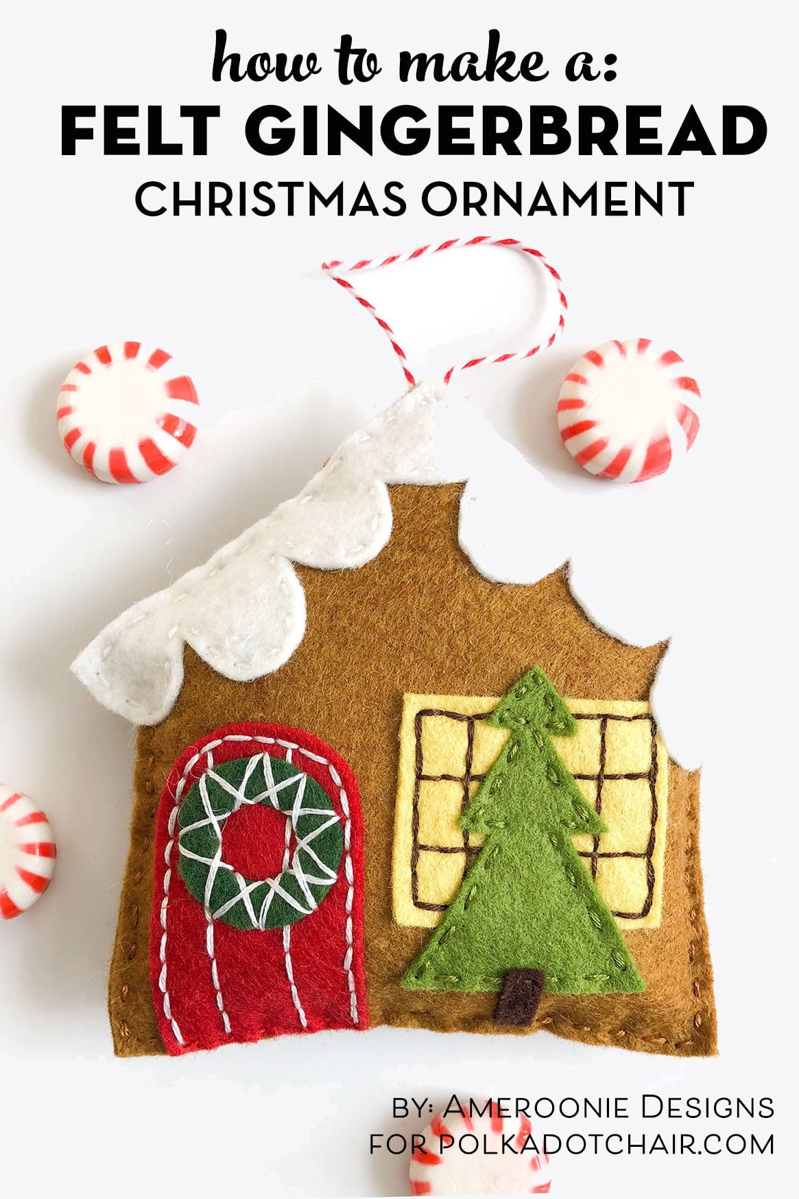 Gingerbread House Felt Christmas Ornament Pattern | Polka Dot Chair within Gingerbread House Ornament Template