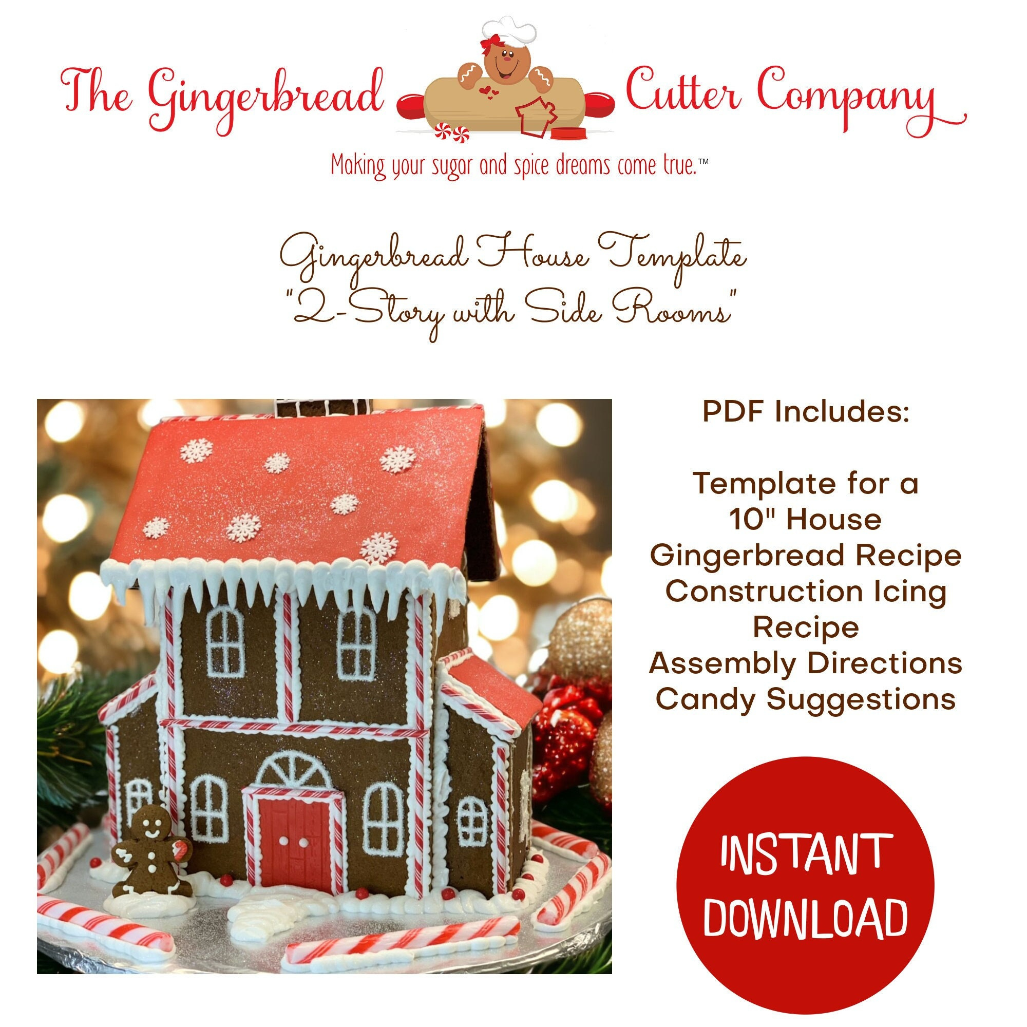 Gingerbread House Template 2 Story House With Side Rooms - Etsy inside 2 Story Gingerbread House Template