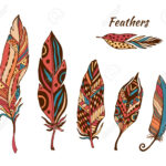 Hand Drawn Boho Feathers Vector Collection. Set Of Doodle Ethnic With Regard To Cute Feather Template