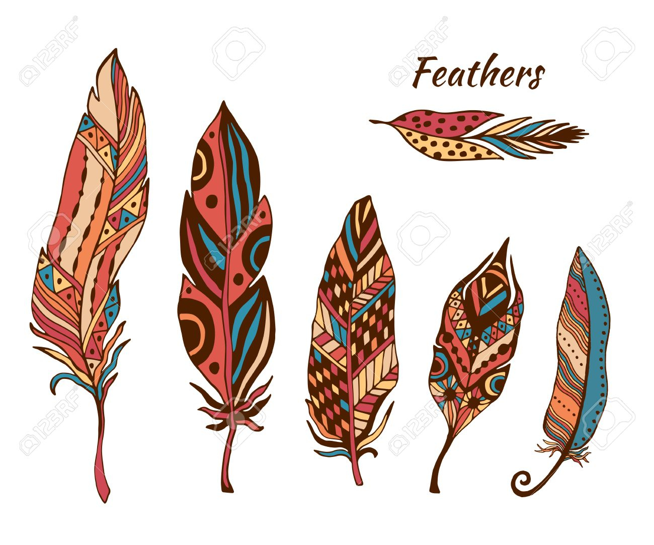 Hand Drawn Boho Feathers Vector Collection. Set Of Doodle Ethnic with regard to Cute Feather Template